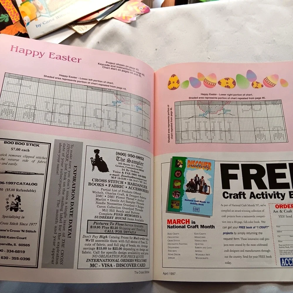 Cross Stitcher Magazine‎ April 1997  Easter Spring Patterns Sampler Angel Xmas +